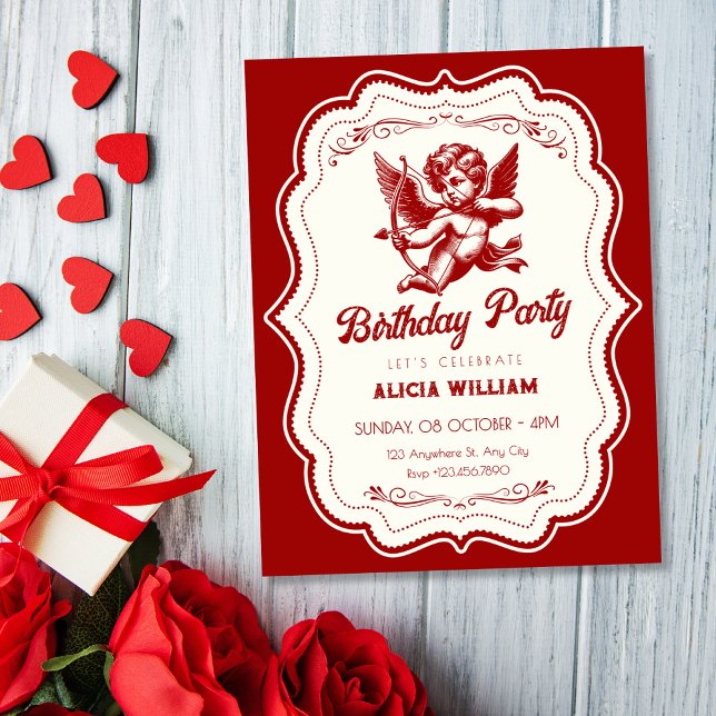 Red cupid angel birthday invitation (Creator Uploaded)