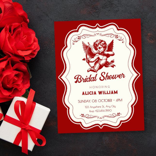 Red cupid angel bridal shower invitation (Creator Uploaded)