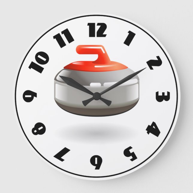 Red Curling Stone Winter Sports Large Clock