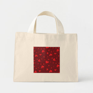 Red curly hearts mini tote bag