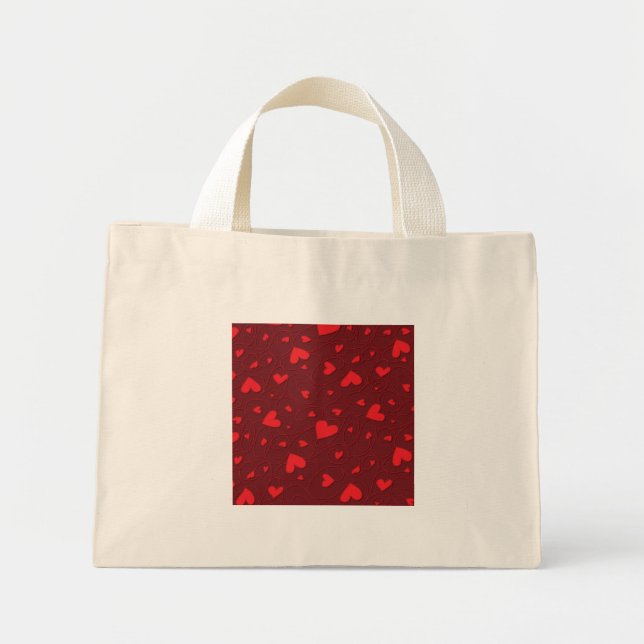 Red curly hearts mini tote bag (Front)