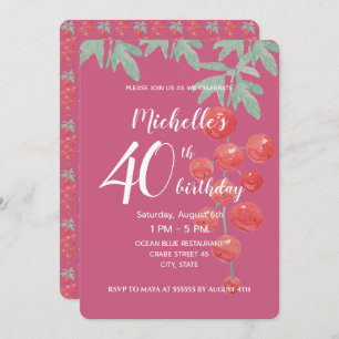 Red Currant Berries Watercolor Hand-painted Invitation