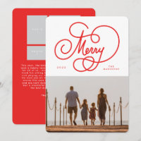 Red Cursive Colorful Merry Flourish Photo