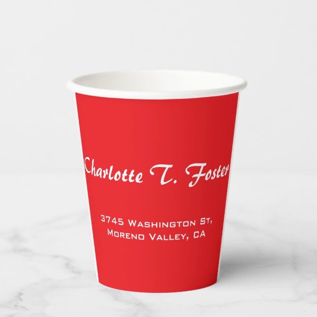 Red Curve Brush Script Elegant Minimalist Modern Paper Cups (Front)