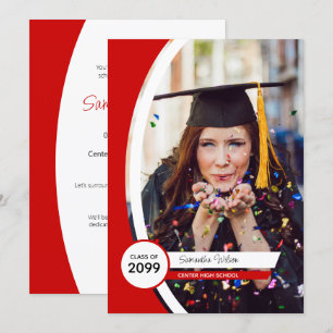 Red Curved Frame Photo Graduation Invitation