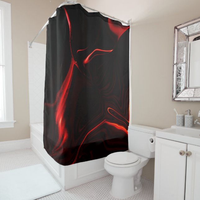 Red curves or undulations in darkest red fund shower curtain (In Situ)