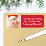 Red Custom Christmas Photo Return Address<br><div class="desc">Modern and simple Christmas holiday return address label design features a favourite photo alongside your family's return address. Red background colour can be changed to match your photo.</div>