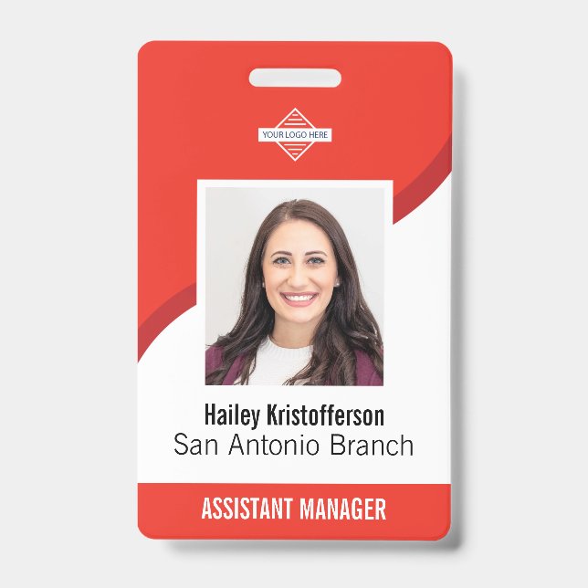 Red Custom Employee Logo Photo ID Name Badge (Front)