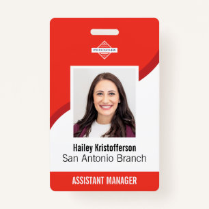 Red Custom Employee Logo Photo ID Name Badge ID Badge