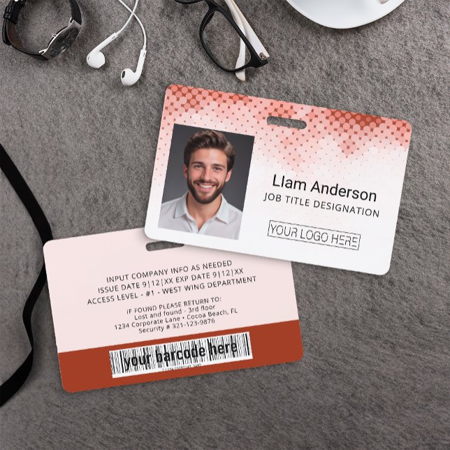 Red Custom Employee Photo ID Badge (Professional Company Badge)
