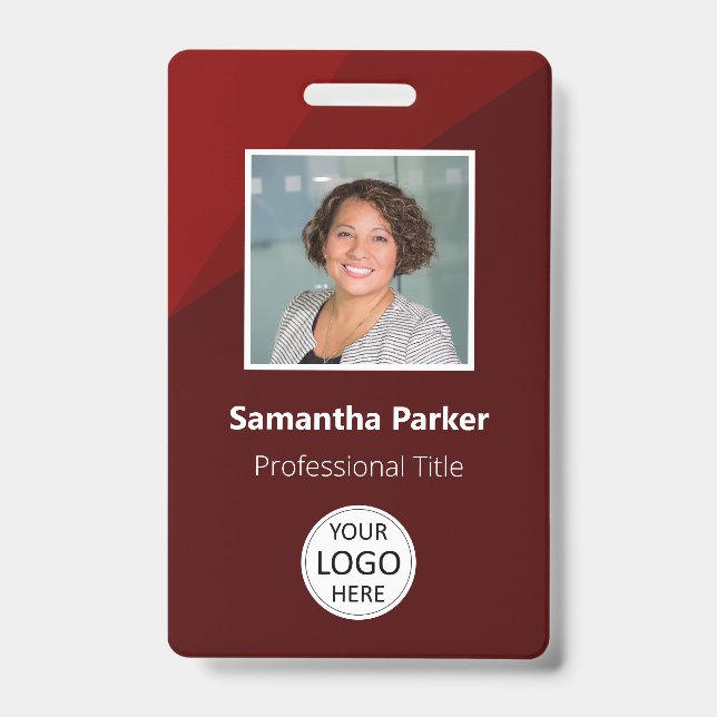 Red Custom Employee - Photo ID, Logo, Bar Code ID Badge (Front)