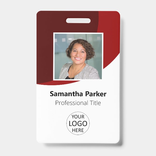 Red Custom Employee - Photo, Logo, Barcode, Name ID Badge (Front)
