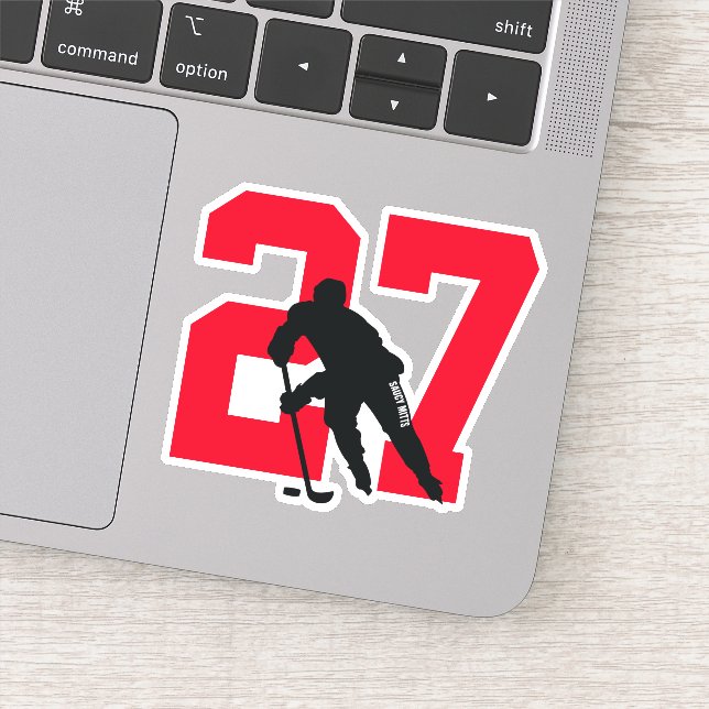 Red Custom Hockey Player Number Laptop (Detail)