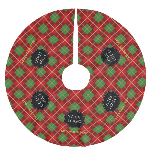 Red Custom Logo Company Business Plaid Tartan Brushed Polyester Tree Skirt (Front)