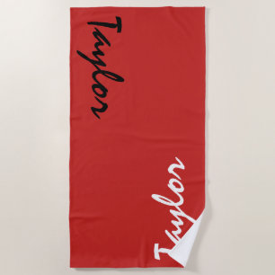 Red Custom Name Personalised Beach Towel