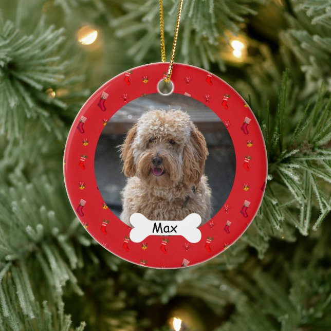 Red Custom Pet Puppy Dog Photo Ceramic Tree Decoration (Tree)