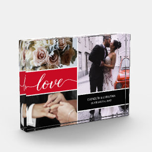Red Custom Photo collage Wedding Love Block