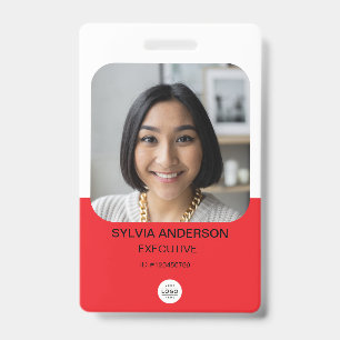 Red Custom Photo Employee ID Logo QR Code Badge