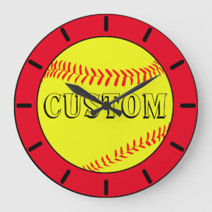 Red Custom Softball Wall Clock