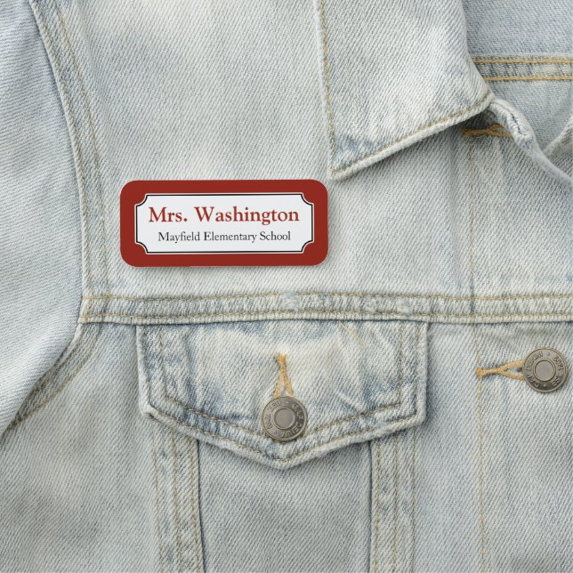 Red Custom Teacher Work Office Name Tag (In Situ)