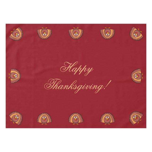 Red Custom Thanksgiving Table Cloth Turkey (Front (Horizontal))