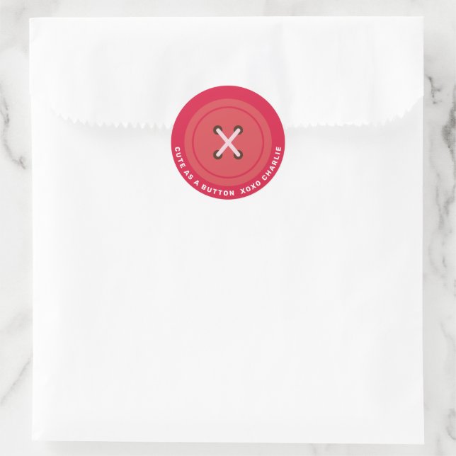 Red Cute as a Button Classroom Valentine's Day  Classic Round Sticker (Bag)