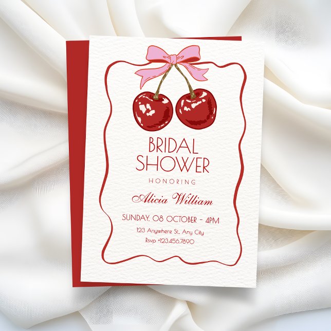 Red cute cherry bridal shower invitation (Creator Uploaded)