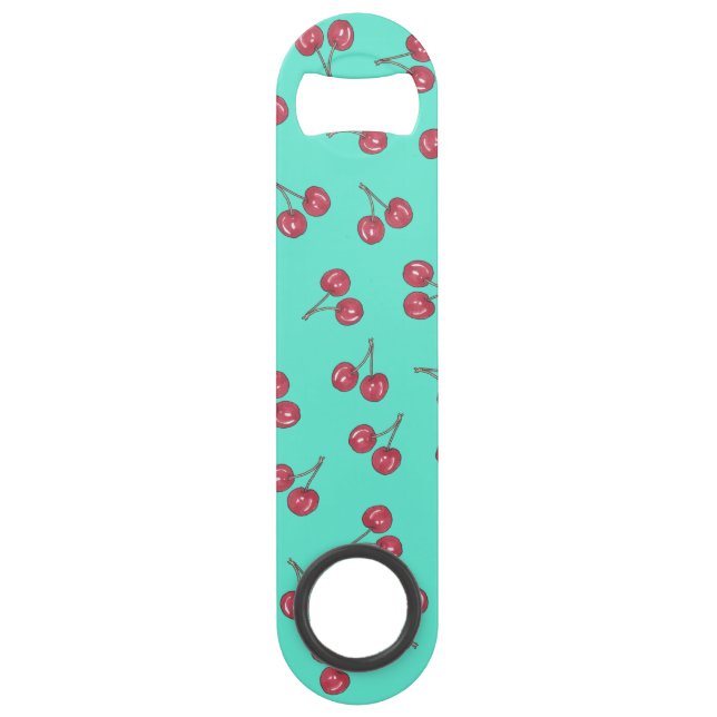 Red Cute Cherry Illustration Pattern Bright Teal (Front)