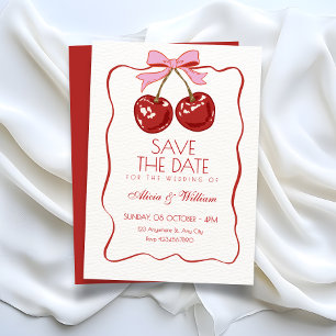 Red cute cherry wedding save the date