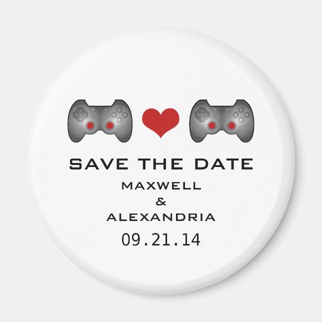 Red Cute Gamer Save the Date Magnet (Front)