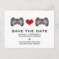 Red Cute Gamer Save the Date Postcard