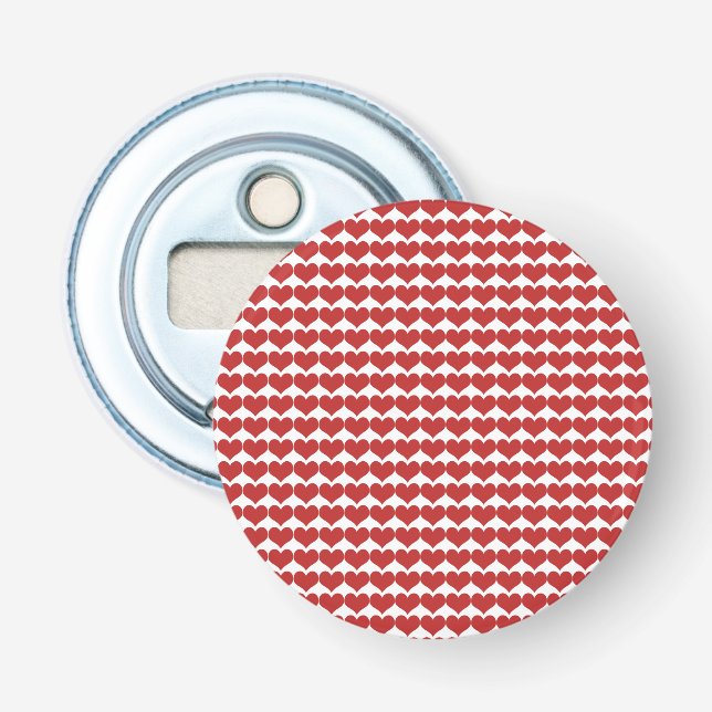 Red Cute Hearts Pattern Button Bottle Opener (Front)
