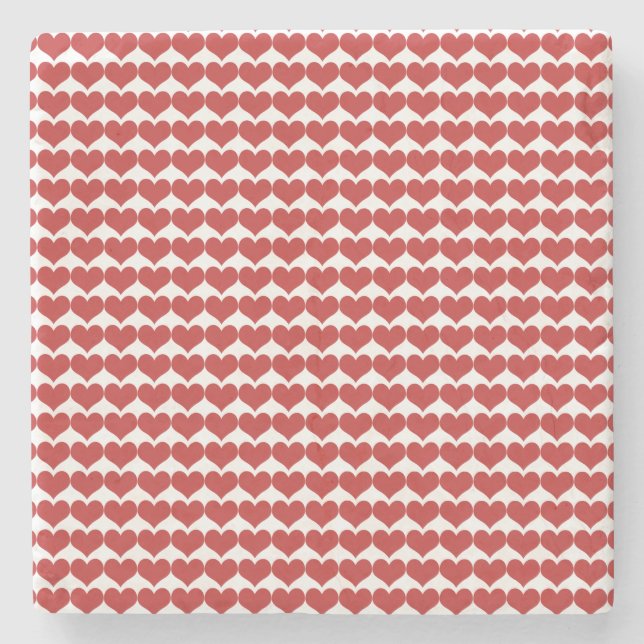 Red Cute Hearts Pattern Stone Coaster (Front)