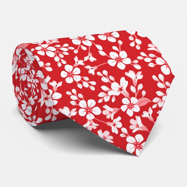 Red cute little floral pattern tie (Rolled)