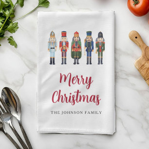 Red Cute Nutcracker Merry Christmas Tea Towel
