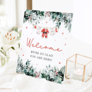 Red Cute Santa Baby Christmas Shower Welcome Sign