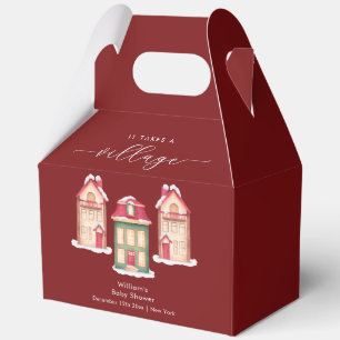 Red Cute Snow Gingerbread Village Baby Shower Favour Box