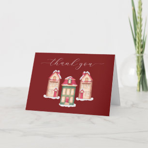 Red Cute Snow Gingerbread Village Baby Shower  Thank You Card