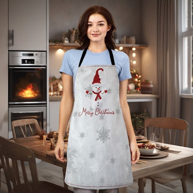 Red Cute Snowman Holiday Apron (Red Cute Snowman Holiday Apron)