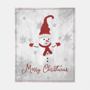 Red Cute Snowman Holiday Fleece Blanket