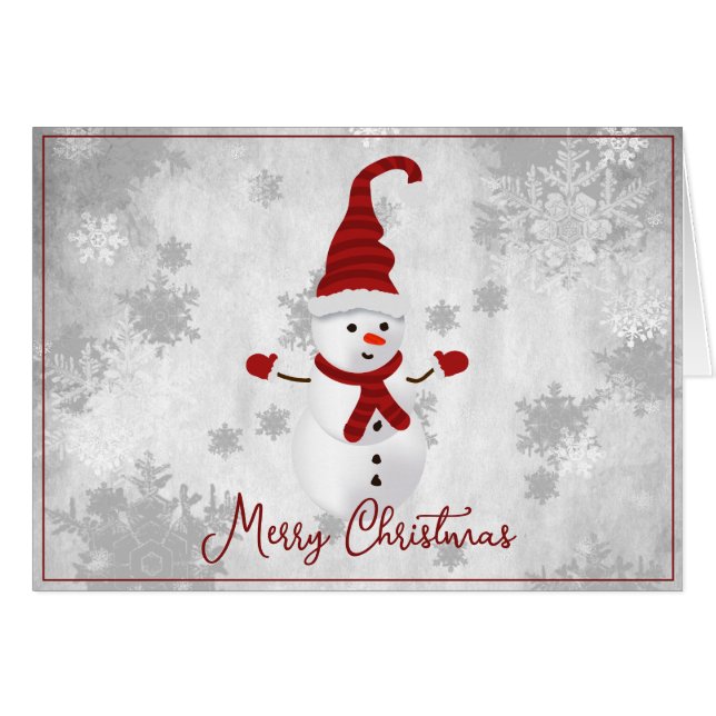 Red Cute Snowman Holiday Greeting Card (Front Horizontal)