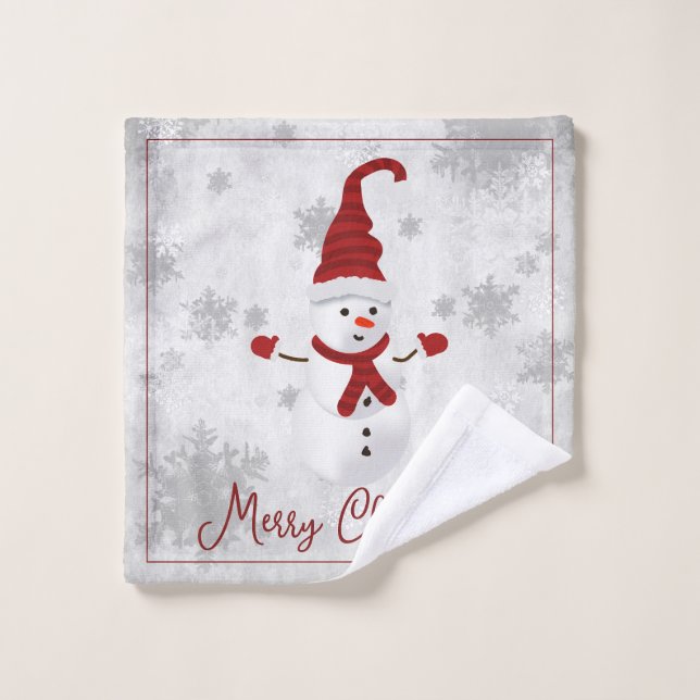 Red Cute Snowman Holiday Towel Set (Wash Cloth)