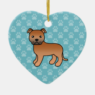 Red Cute Staffordshire Bull Terrier Dog On Blue Ceramic Tree Decoration