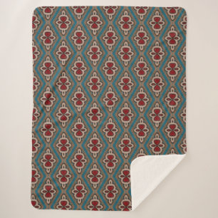 Red Cyan Copper Azulejos Tile Pattern Elegance Sherpa Blanket