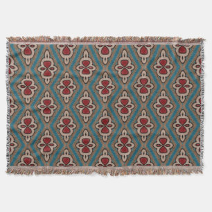 Red Cyan Copper Azulejos Tile Pattern Elegance Throw Blanket