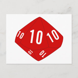 Red D10 Dice Table Number Postcard