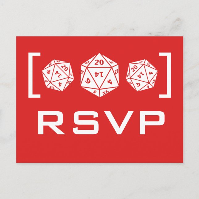 Red D20 Dice Gamer RSVP Postcard (Front)