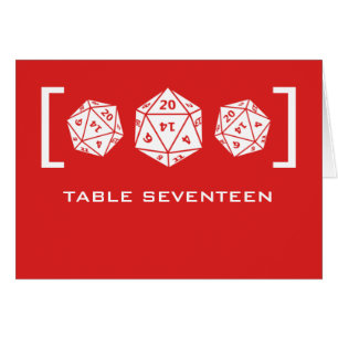 Red D20 Dice Gamer Table Number Card