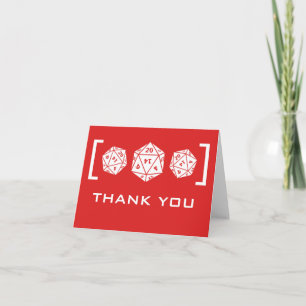 Red D20 Dice Gamer Wedding Thank You Card