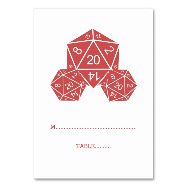 Red D20 Dice Place Card (Front)
